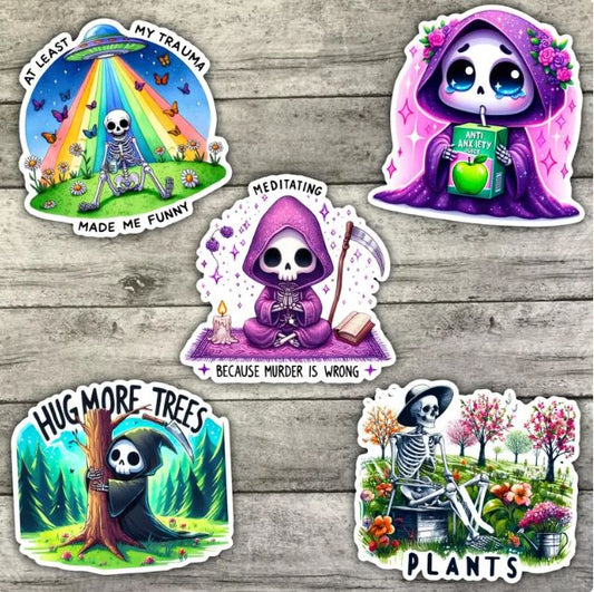 Skeleton Sticker Pack, Waterproof Stickers, Water Bottle Sticker, Kindle Sticker, Laptop Sticker