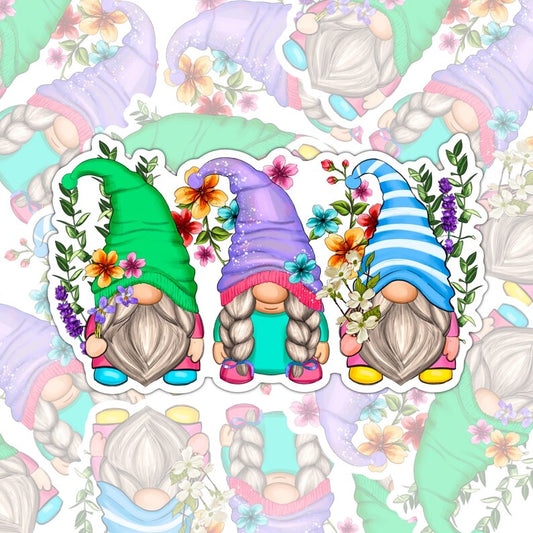 Spring Gnomes, Cute Gnomes Waterproof Sticker, Water Bottle Sticker, Kindle Sticker, Laptop Sticker