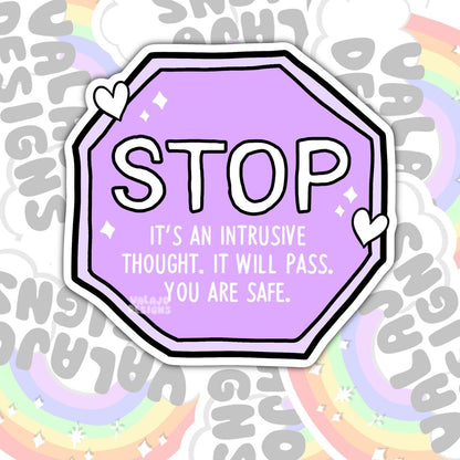 Stop It's An Intrusive Thought, Mental Health Waterproof Sticker, Water Bottle Sticker, Kindle Sticker, Laptop Sticker