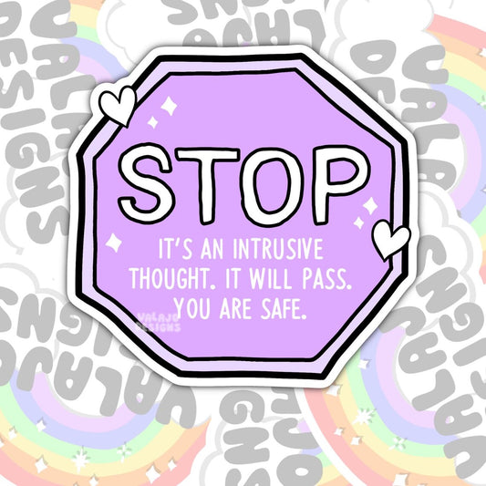 Stop It's An Intrusive Thought, Mental Health Waterproof Sticker, Water Bottle Sticker, Kindle Sticker, Laptop Sticker