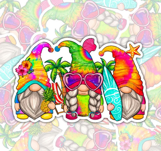Summer Gnomes, Cute Colorful Waterproof Sticker, Water Bottle Sticker, Kindle Sticker, Laptop Sticker