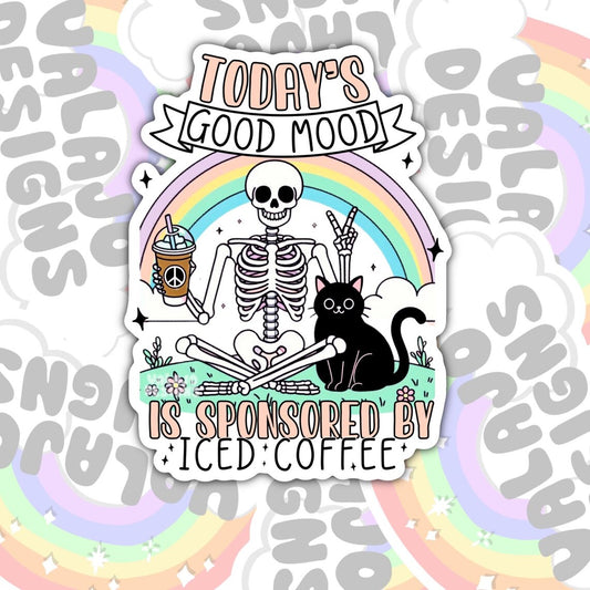 Good Mood Inspired By Coffee, Funny Waterproof Sticker, Water Bottle Sticker, Kindle Sticker, Laptop Sticker