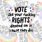 Vote Like Your Rights Depend On It, Water Bottle Sticker, Kindle Sticker, Laptop Sticker, Social Justice Stickers, Feminist Stickers, Roe V Wade Stickers
