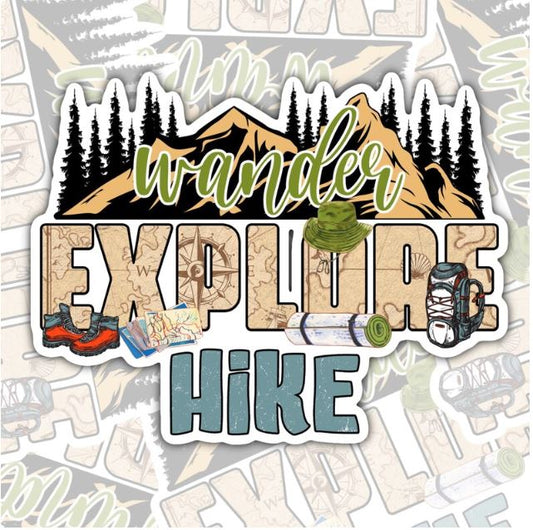 Wander Explore Hike, Waterproof Sticker, Water Bottle Sticker, Kindle Sticker, Laptop Sticker, Lake Life, Life Outdoors, Camping, Traveling Stickers