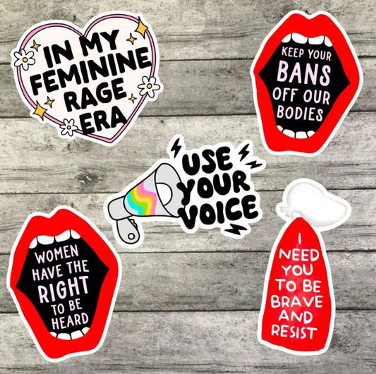 Women's Rights Sticker Pack, Use Your Voice, Social Justice Waterproof Stickers, Water Bottle Sticker, Kindle Sticker, Laptop Sticker