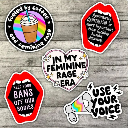 In My Feminine Rage Era Sticker Pack, Use Your Voice, Social Justice Waterproof Stickers, Water Bottle Sticker, Kindle Sticker, Laptop Sticker