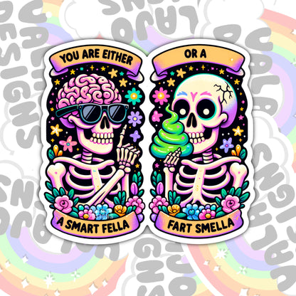 Smart Fella Or Fart Smella, Funny Waterproof Sticker, Sarcastic Water Bottle Sticker, Kindle Sticker, Laptop Sticker