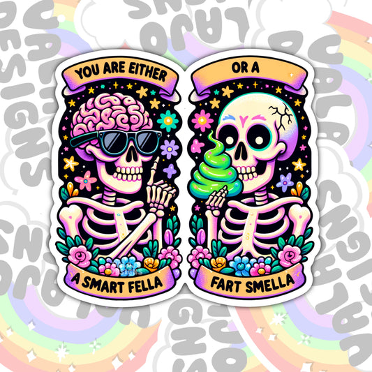 Smart Fella Or Fart Smella, Funny Waterproof Sticker, Sarcastic Water Bottle Sticker, Kindle Sticker, Laptop Sticker